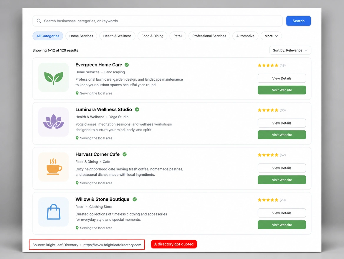 AI answer quoting a business directory instead of naming a business