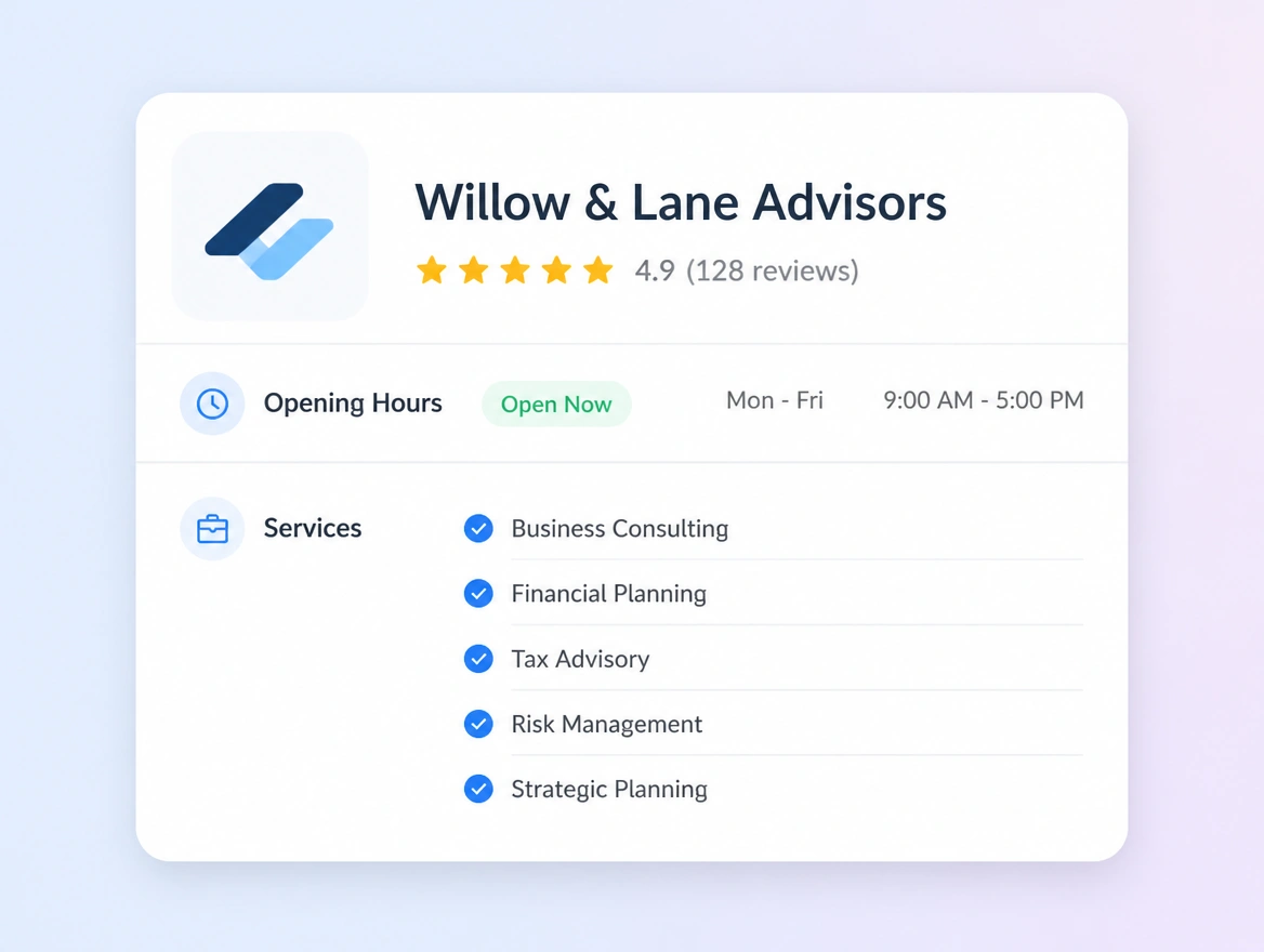 Website mockup showing entity consistency