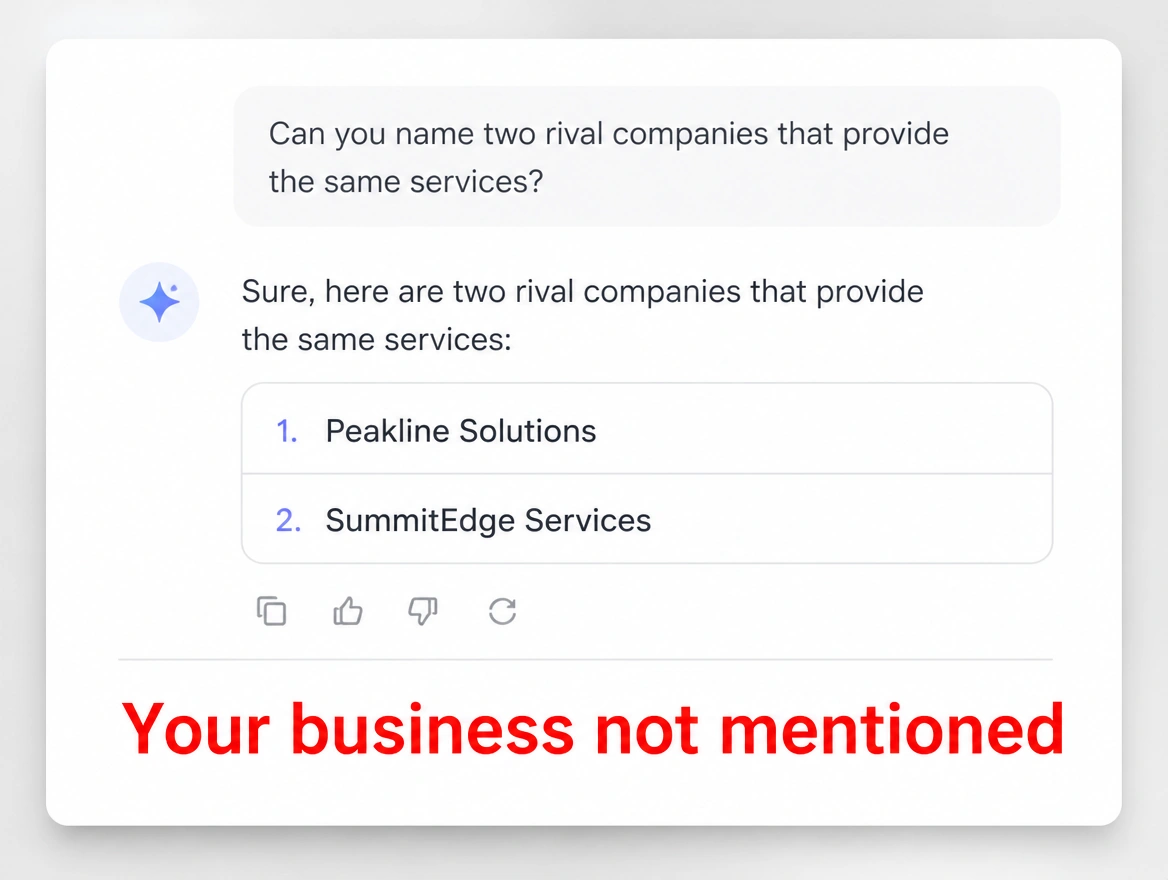 AI answer naming two rival service companies with the business unmentioned
