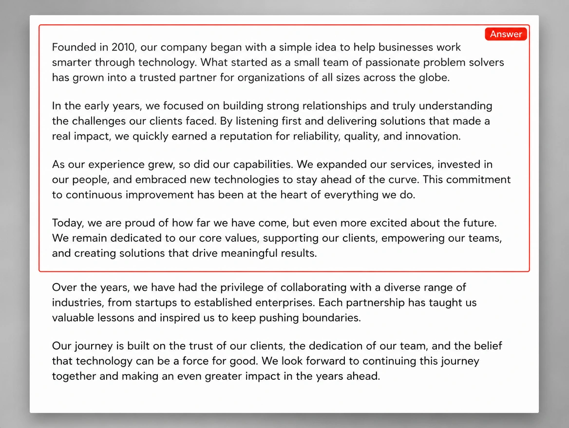 Page opening with company background instead of the answer