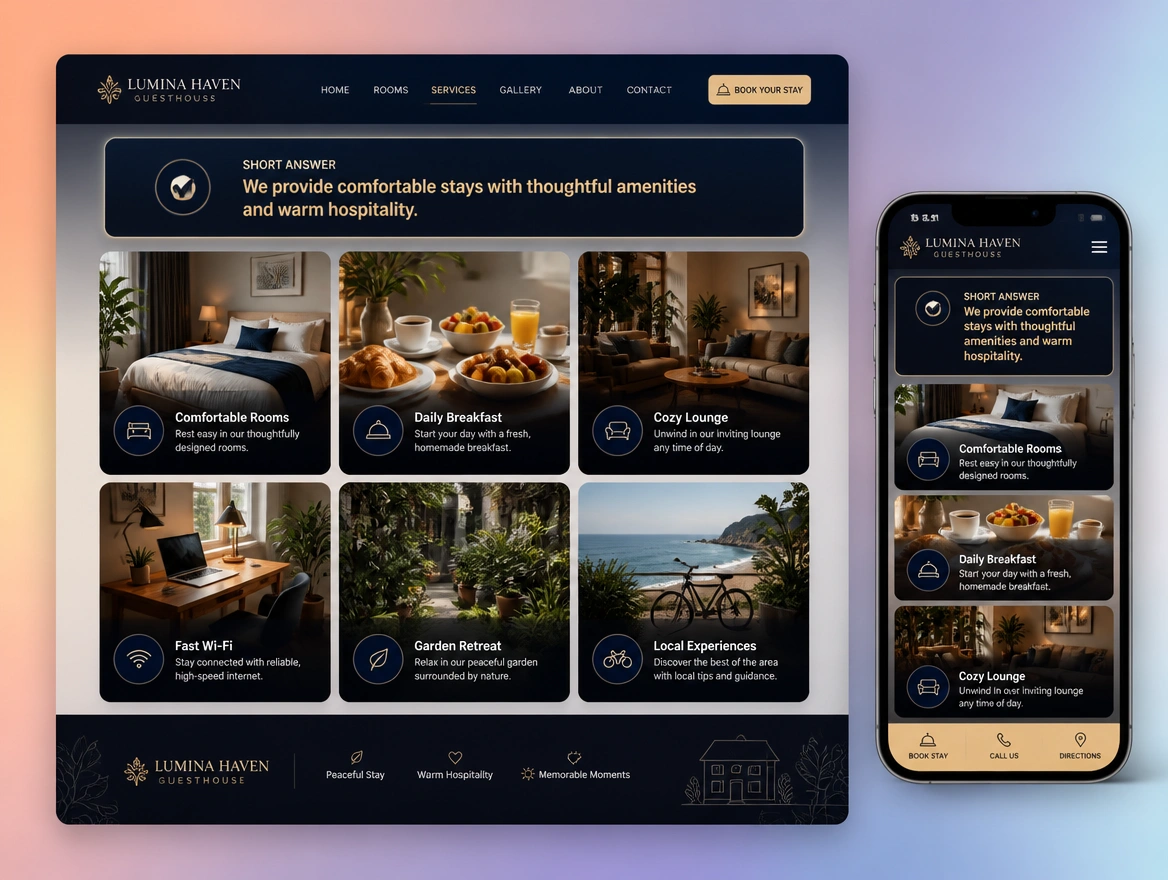 Website mockup showing answer-first rewrites
