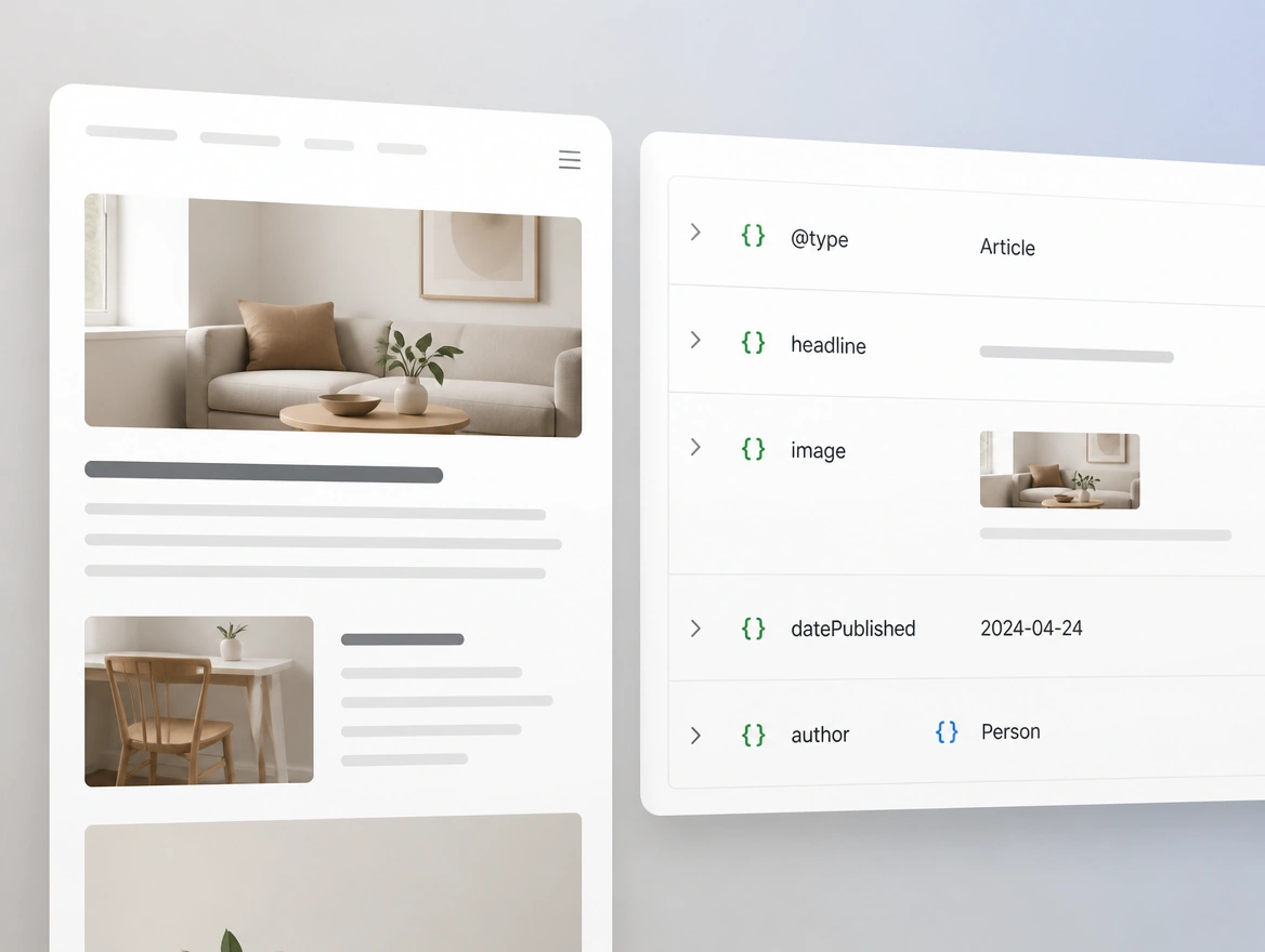 Website mockup showing structured data