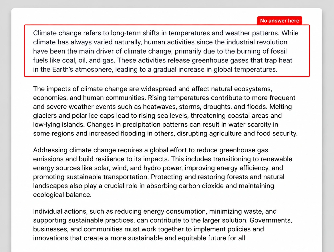 Long page of text with no answer near the top
