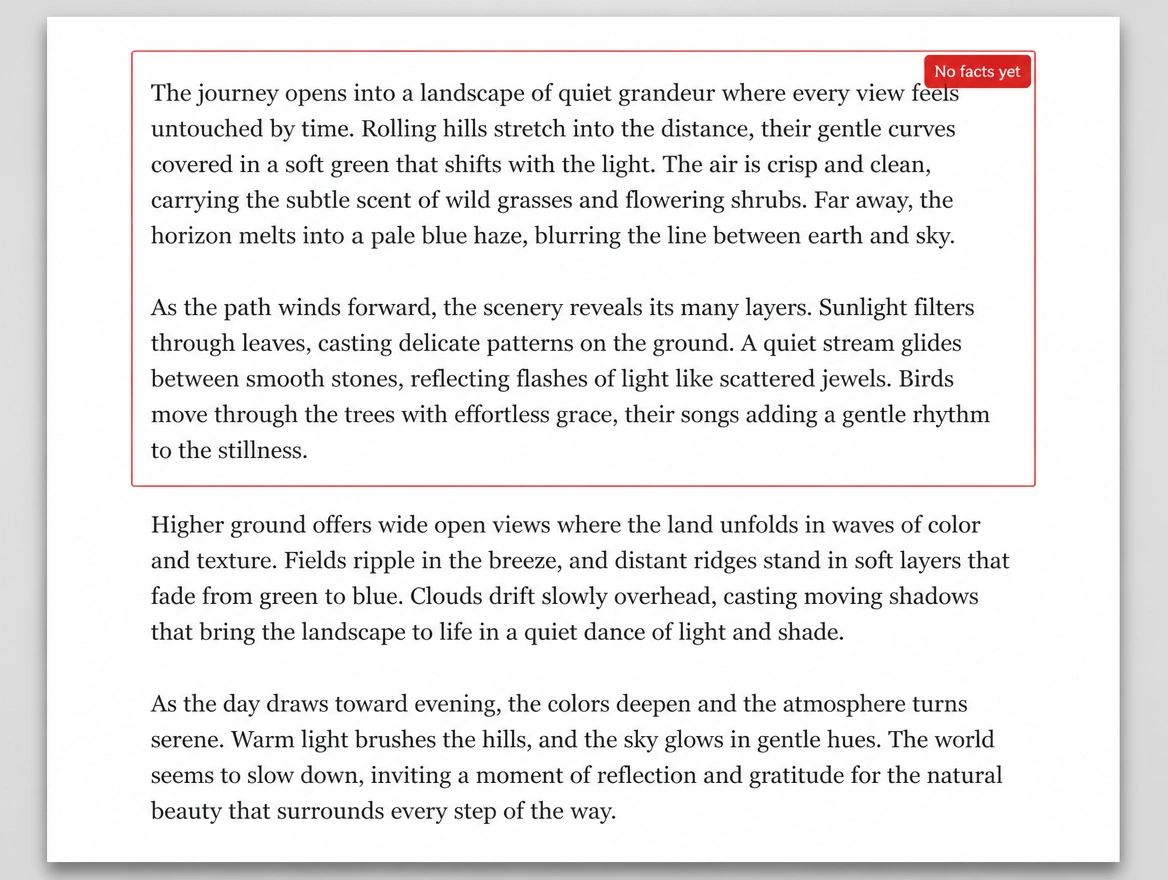 Tour page describing scenery with no practical facts near the top