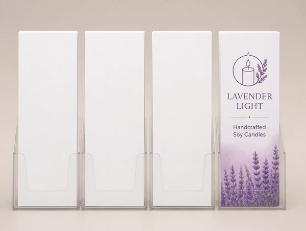 Four leaflets in a rack where only one carries the candle maker identity