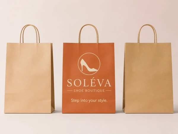 Three bags in a row where only the middle one carries the shoe boutique identity