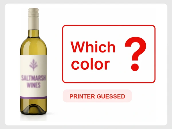 Saltmarsh Wines receives a print proof with a blurred wrong-color logo and an unanswered color question.