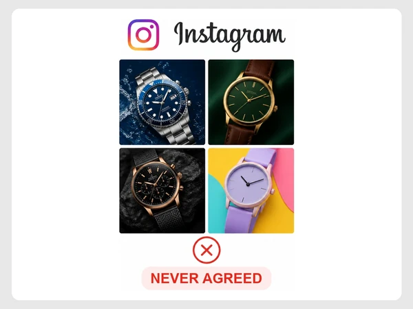 Tavish Watches shows four Instagram posts using completely different color schemes and fonts.