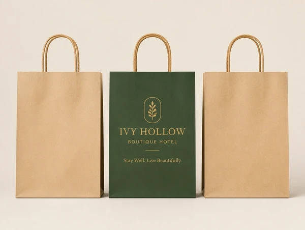 Three bags in a row where only the middle one carries the boutique hotel identity
