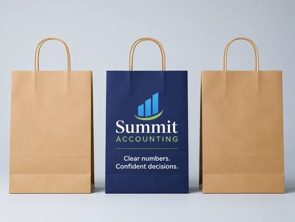 Three bags in a row where only the middle one carries the accountancy practice identity