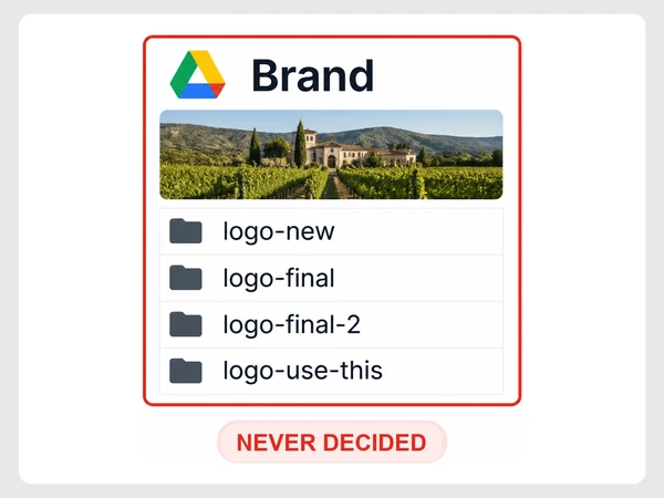 Ridgeback Wines keeps four ambiguously named logo versions in its Google Drive Brand folder.