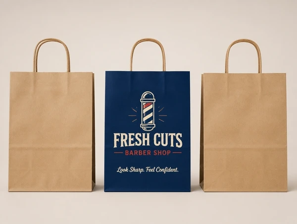 Three bags in a row where only the middle one carries the barber shop identity