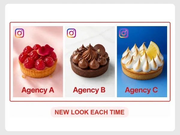 Lune Patisserie receives three Instagram ads from different agencies, each using a completely different style.