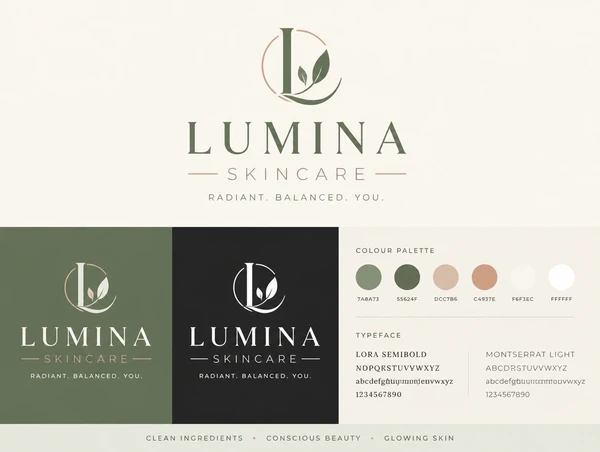 A logo presentation board showing one logo in colour, black and white with its colour swatches