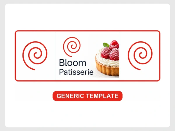 Bloom Patisserie uses the middle of three identical swirl logo templates beside a pastry photo.
