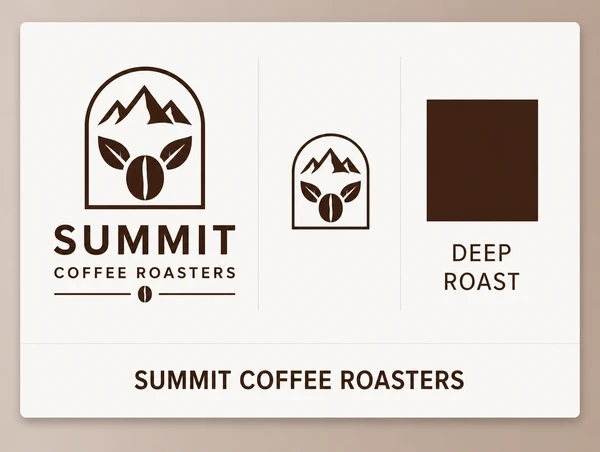 A recall sheet showing a coffee roastery logo, its small icon version and one named colour swatch