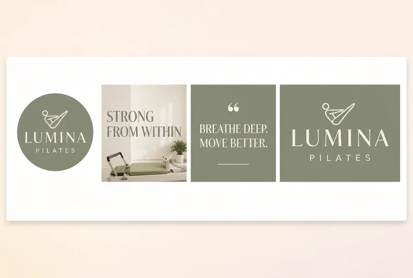 Four social templates for a pilates studio sharing one logo, one colour and one typeface
