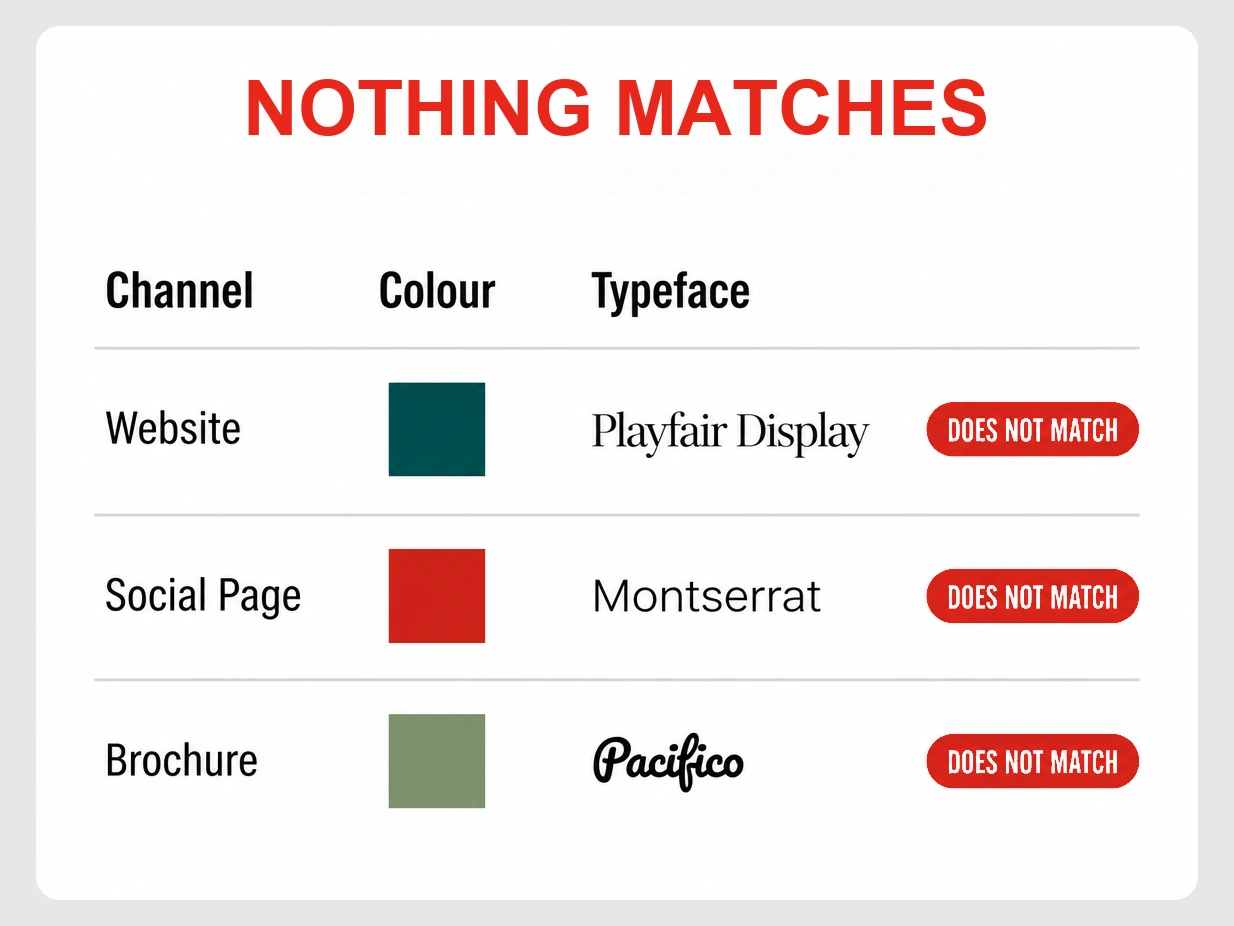 Three channels for one studio each using a different colour and typeface