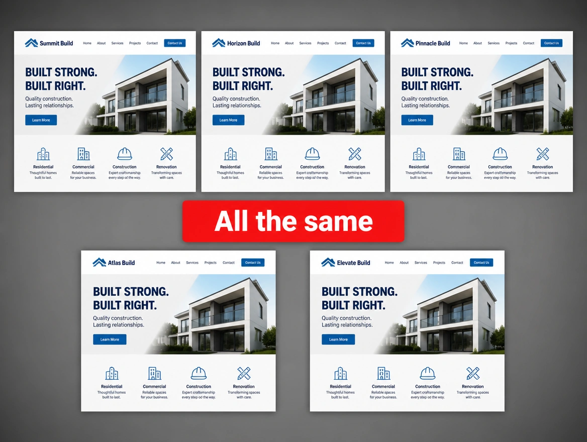 Five businesses in one category whose brands look alike, marked in red