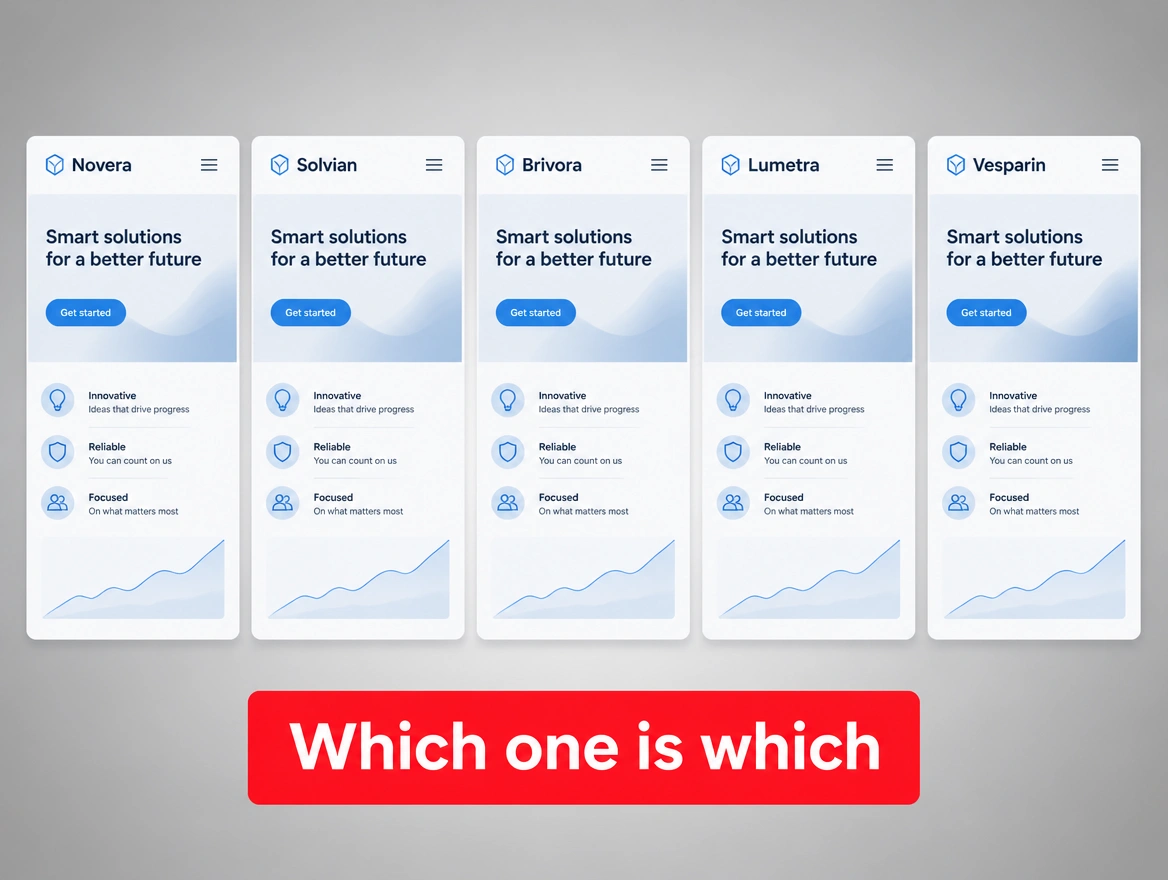 Five businesses in one category whose brands look alike, marked in red