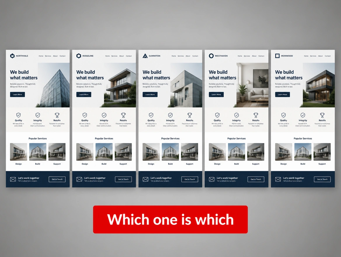 Five businesses in one category whose brands look alike, marked in red
