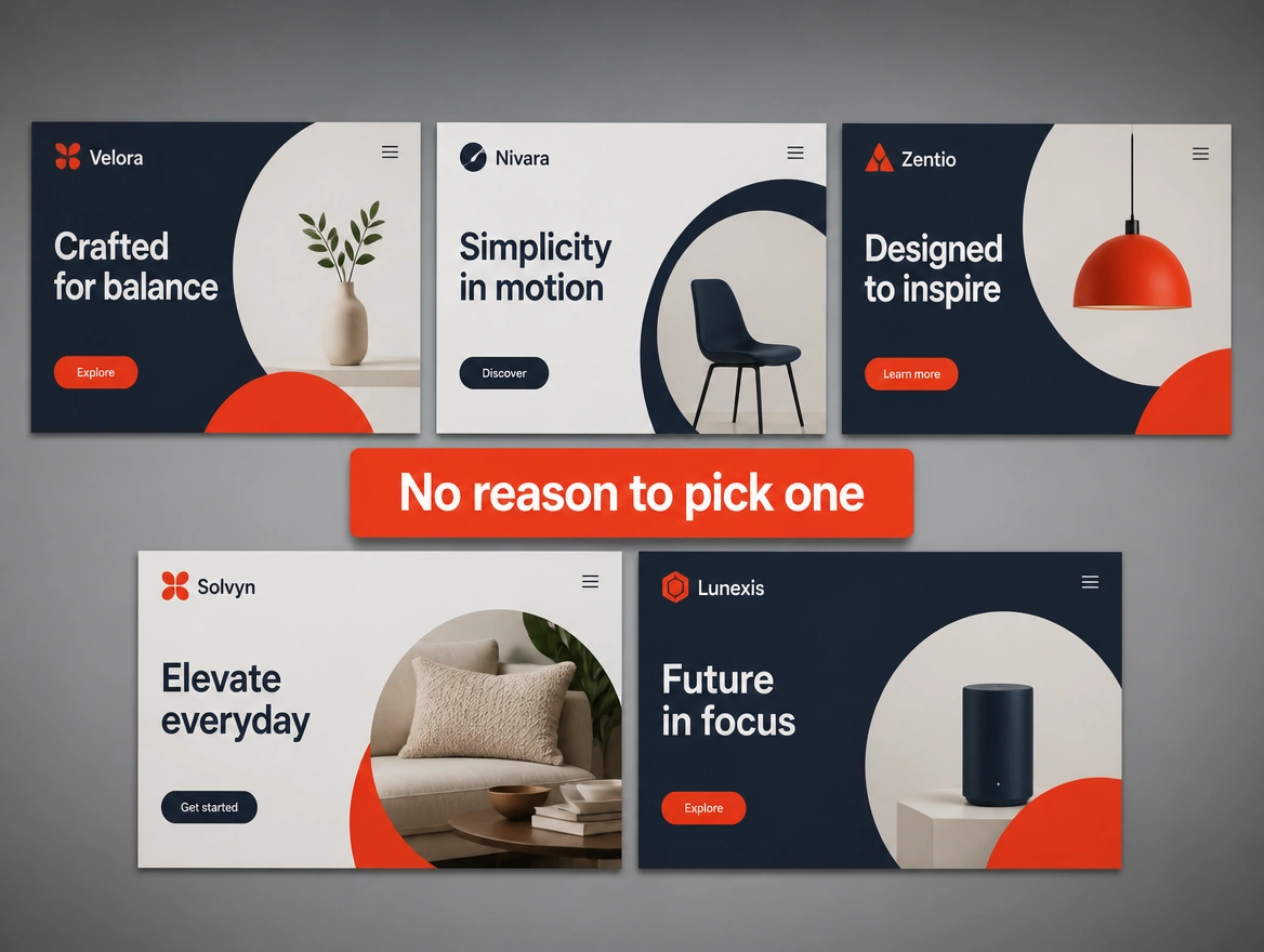 Five businesses in one category whose brands look alike, marked in red