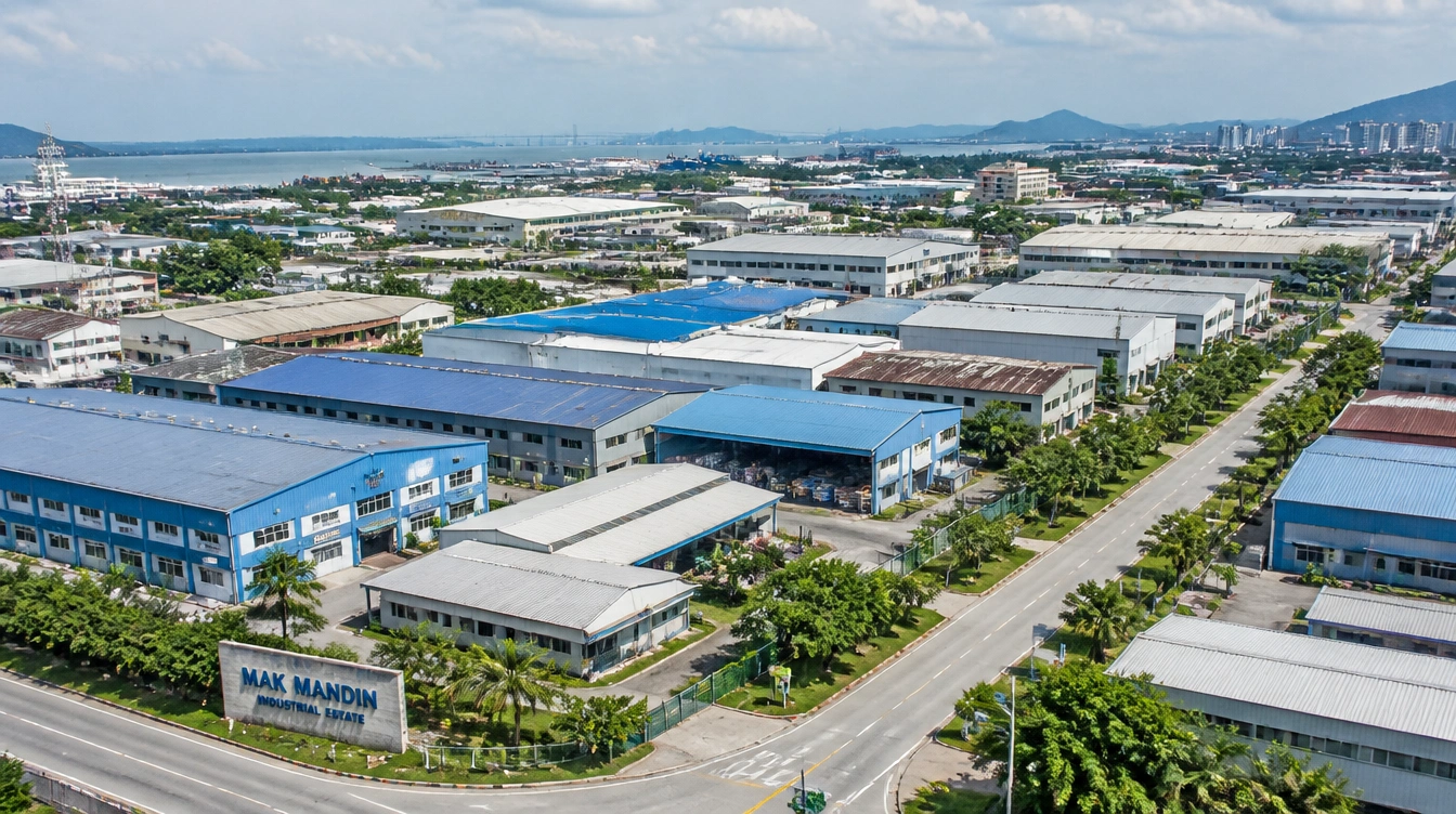 An overview of the Mak Mandin industrial estate in Butterworth with factory units and warehouses