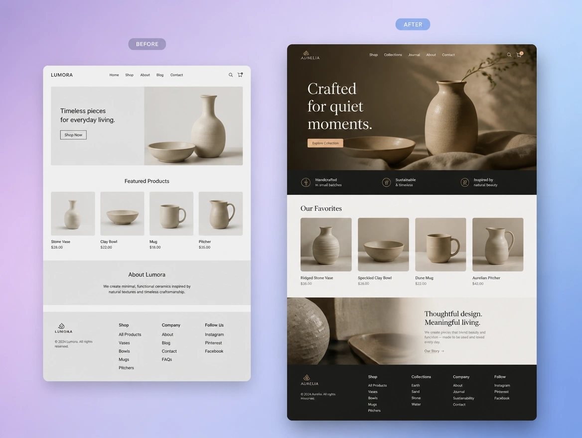 Website mockup showing case studies