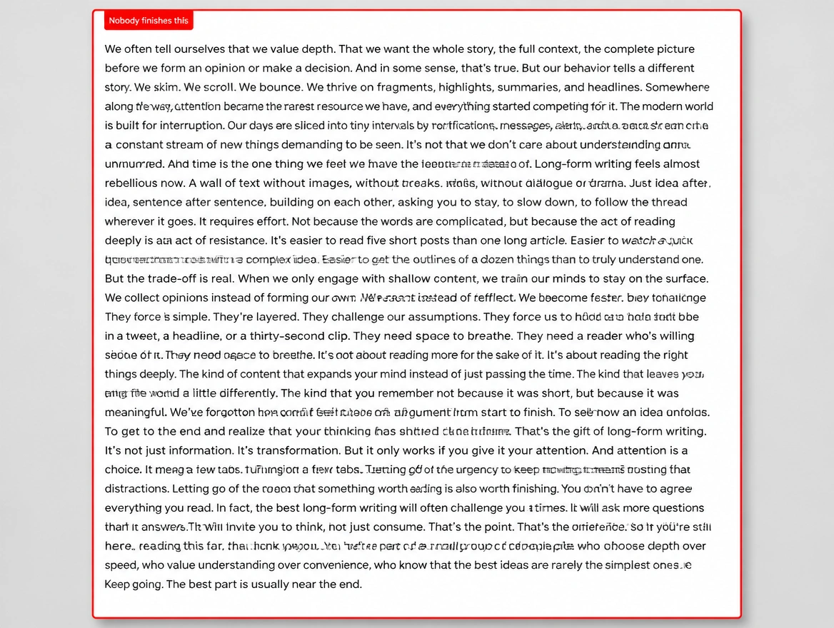 An article that is a wall of unbroken text with no headings