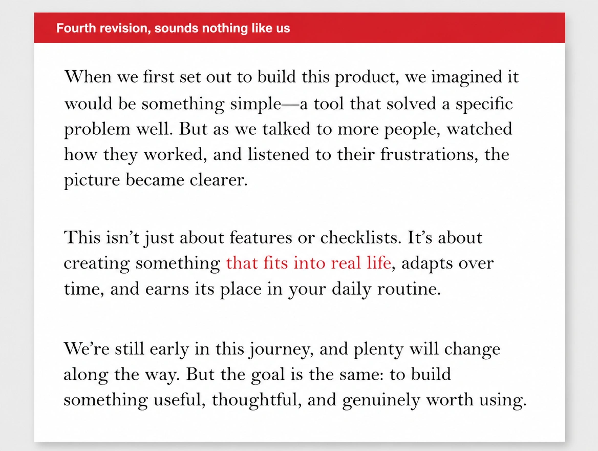 A draft article on its fourth revision and still off-voice