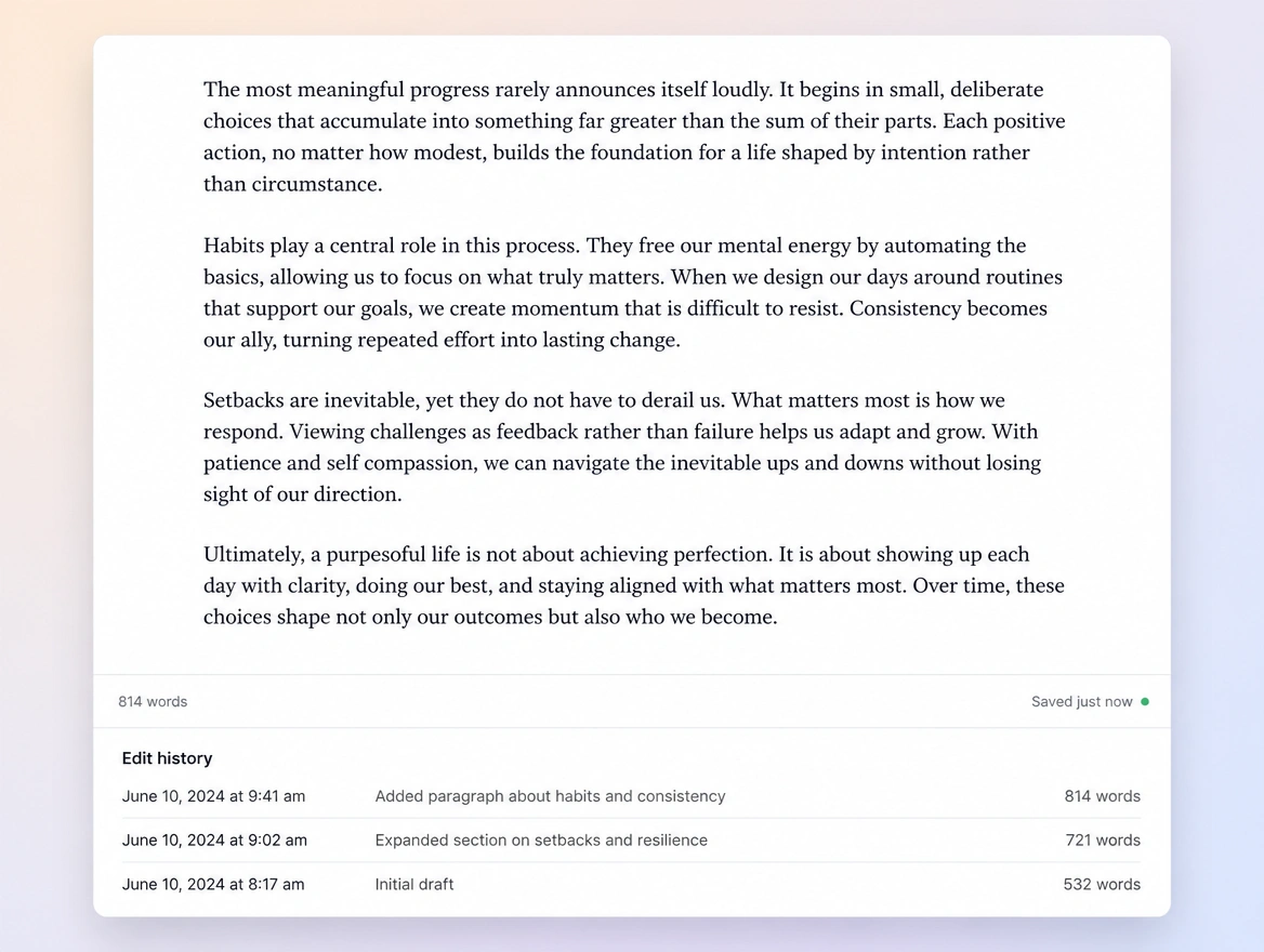 Website mockup showing the actual writing