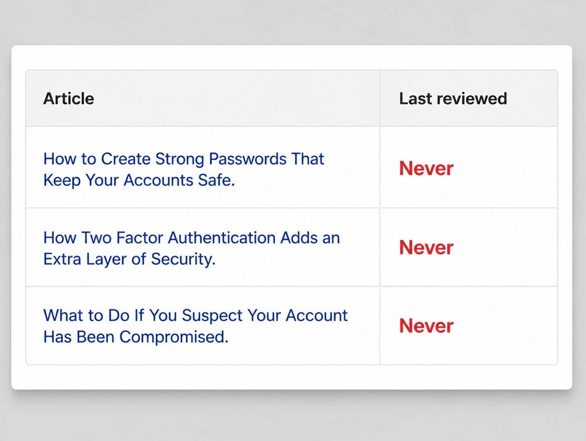 A page list where older articles have never been reviewed again