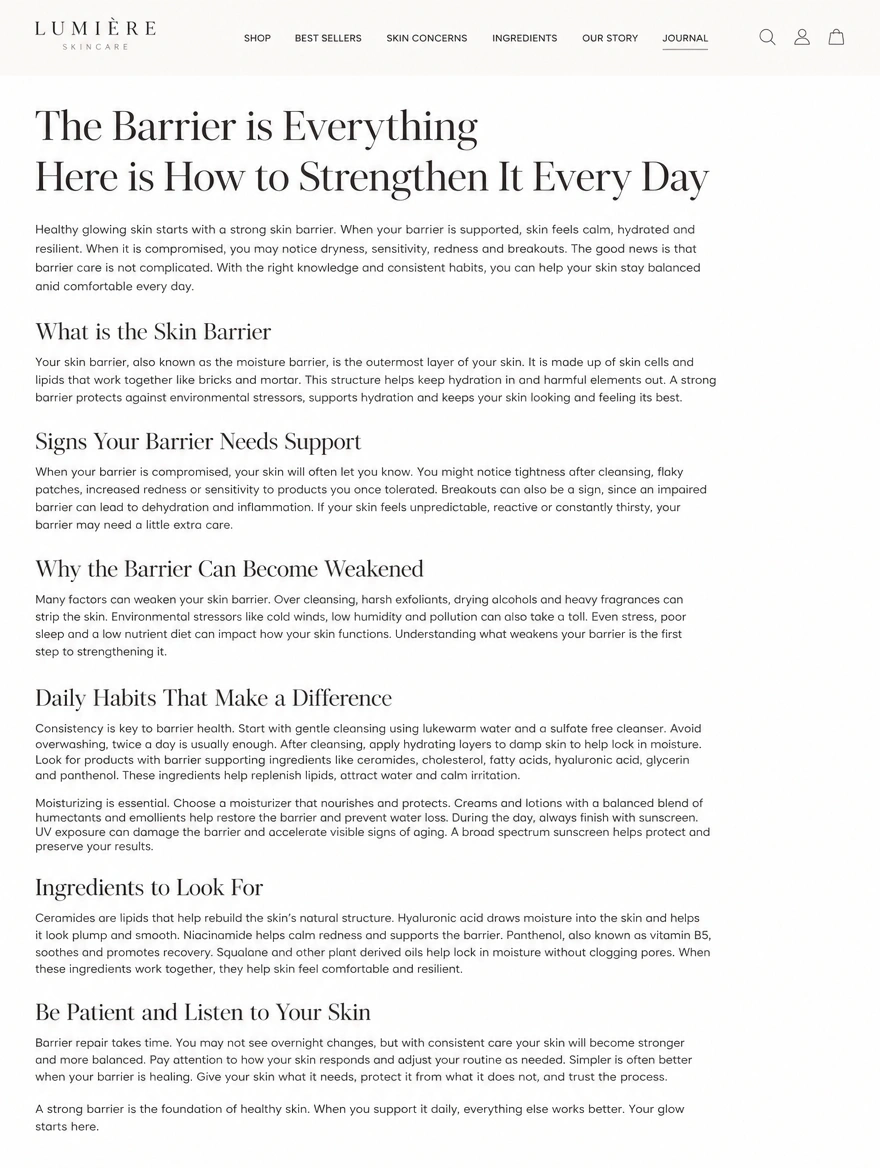 A long article page with a headline, subheadings and full body copy