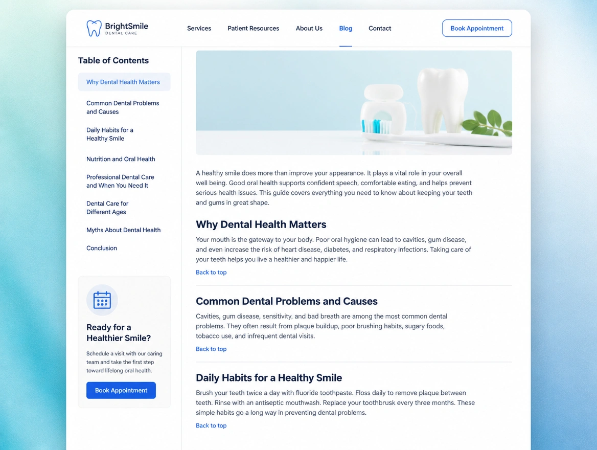 Website mockup showing publishing and formatting