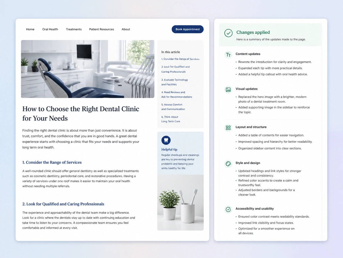 Website mockup showing the drafting and the edit