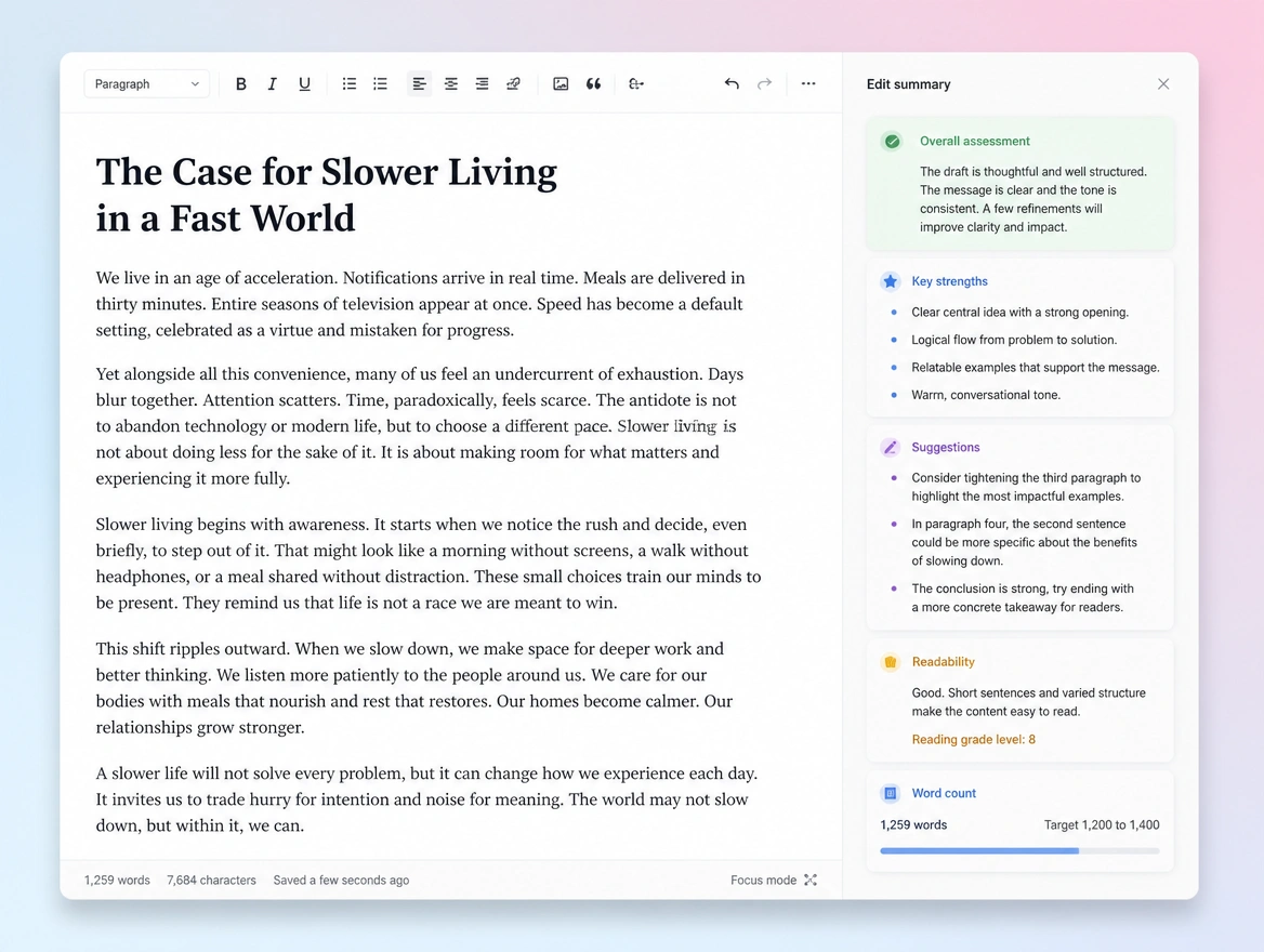 Website mockup showing the writing itself