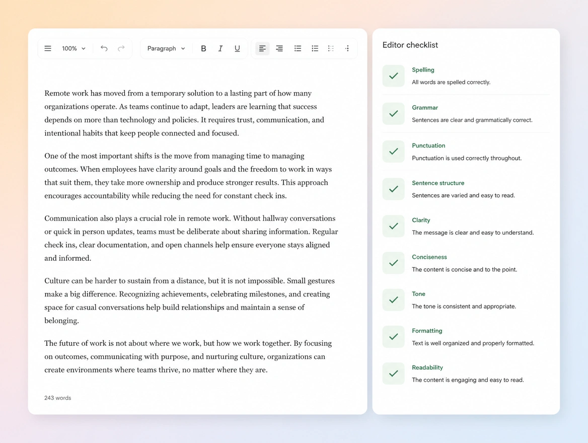 Website mockup showing written and checked