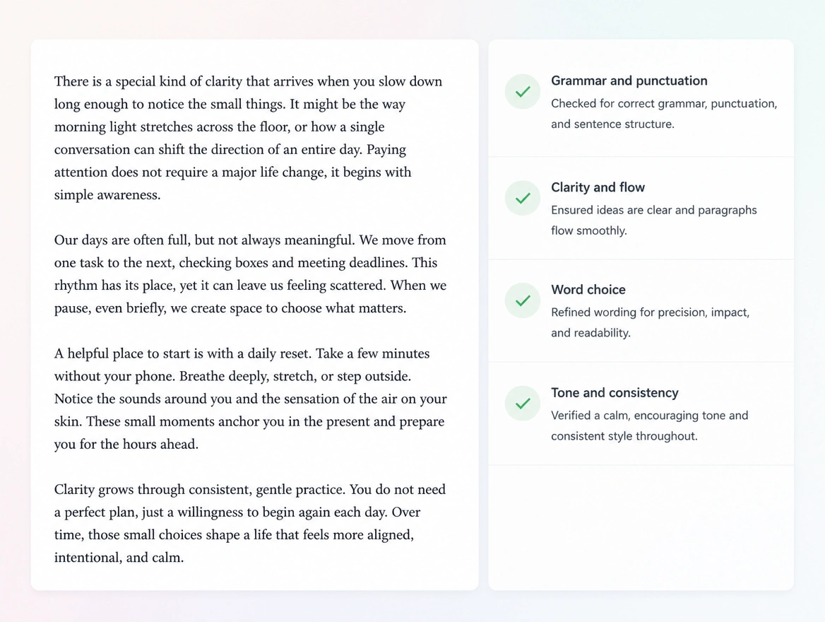 Website mockup showing writing and editing