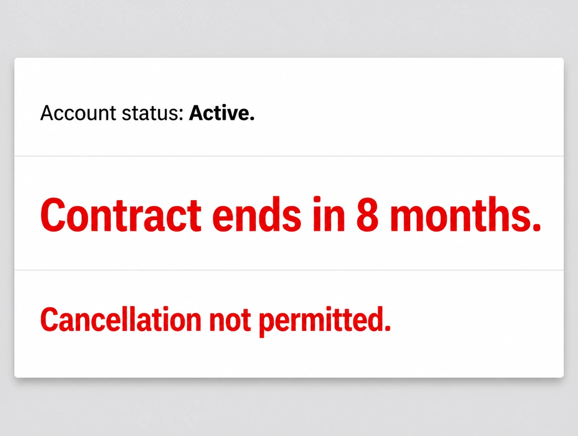 An account panel showing eight months left and no cancellation allowed