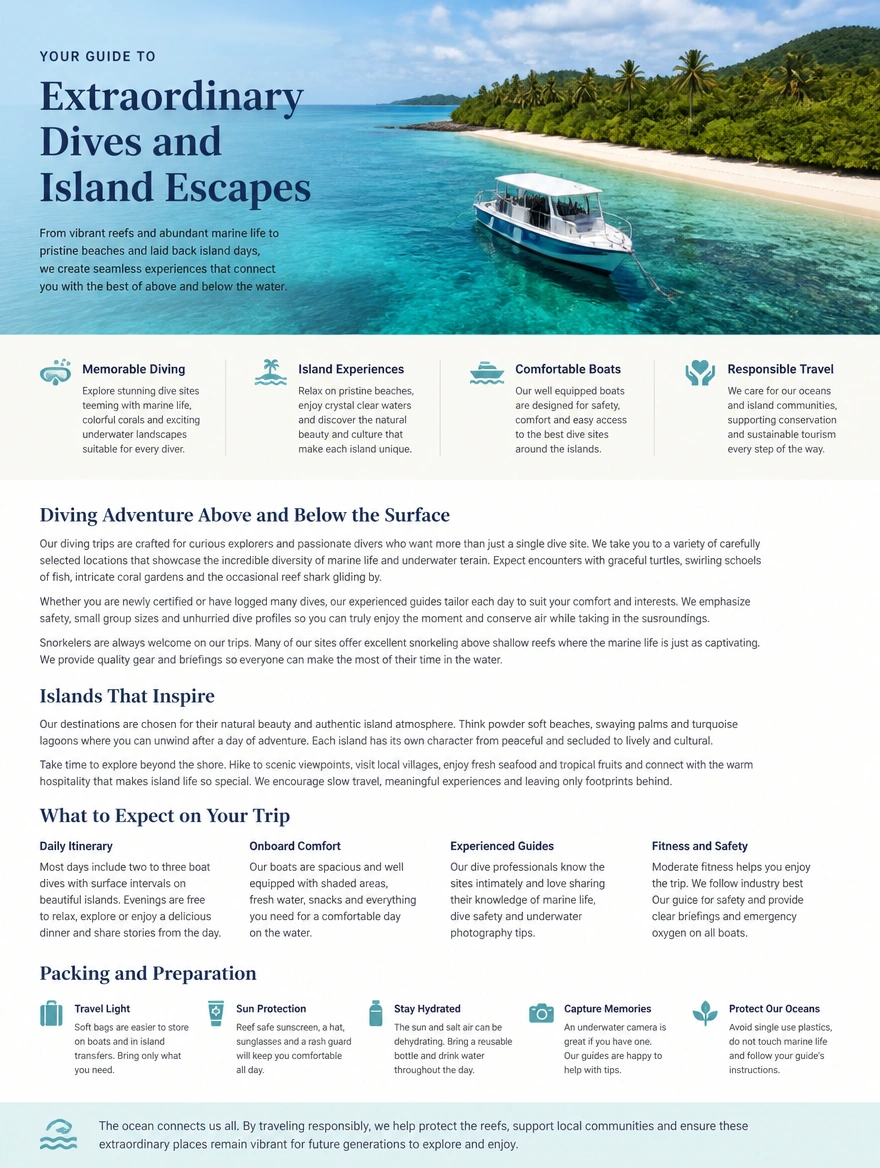 A long guide page with a headline, subheadings and full body copy