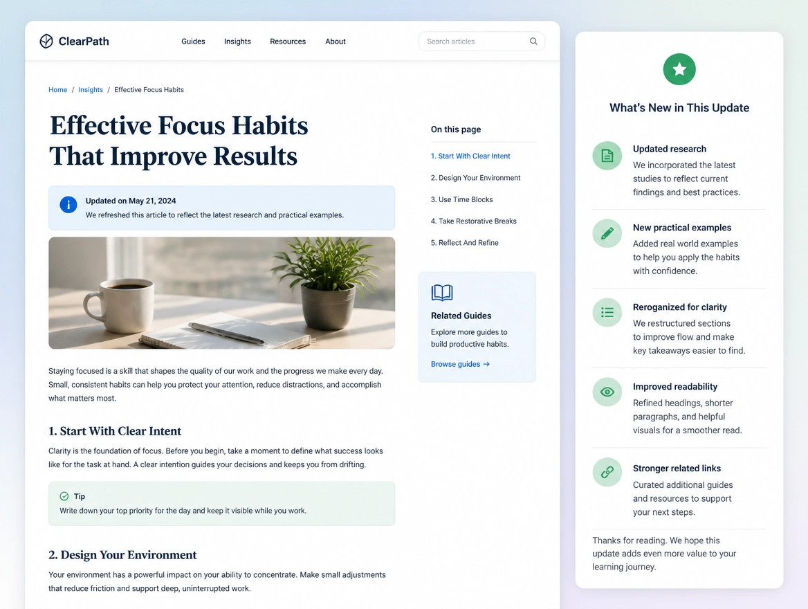 Website mockup showing refreshing old pages