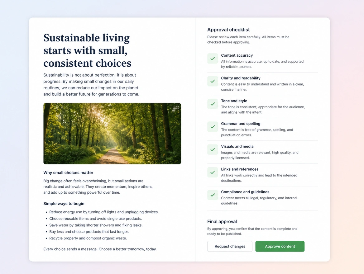 Website mockup showing your approval first