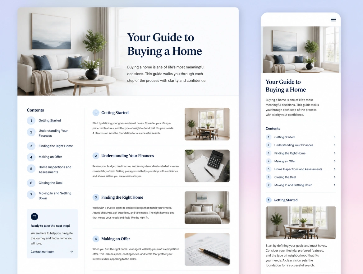 Website mockup showing publishing and formatting
