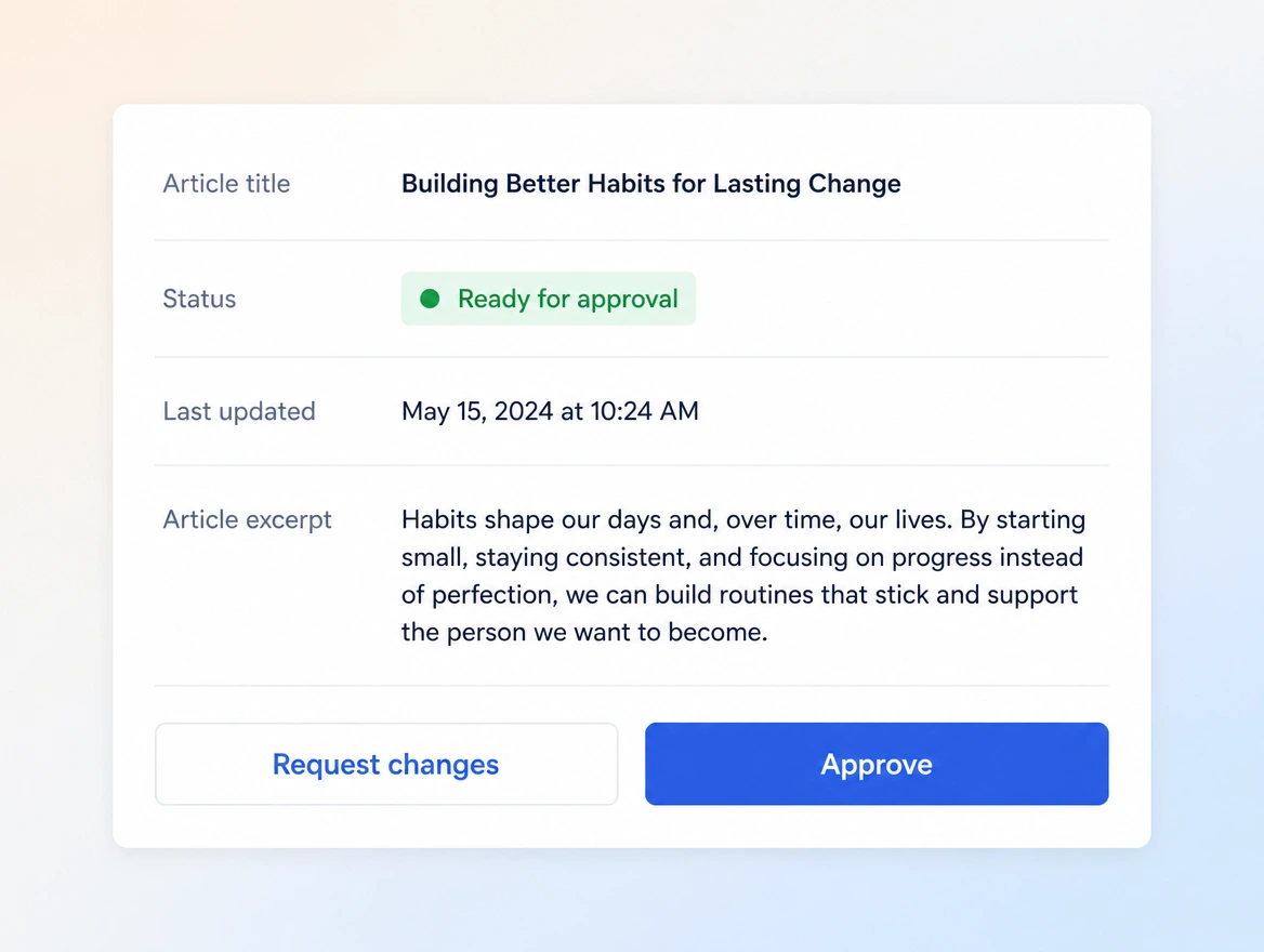 Website mockup showing sign-off before it goes live