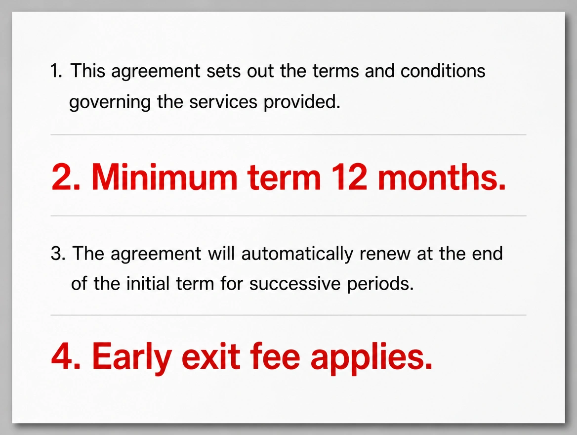 An agreement showing a twelve month minimum term and an exit fee