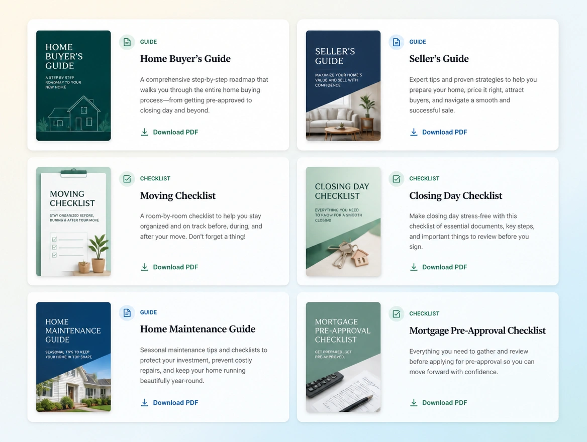 Website mockup showing free guides to download