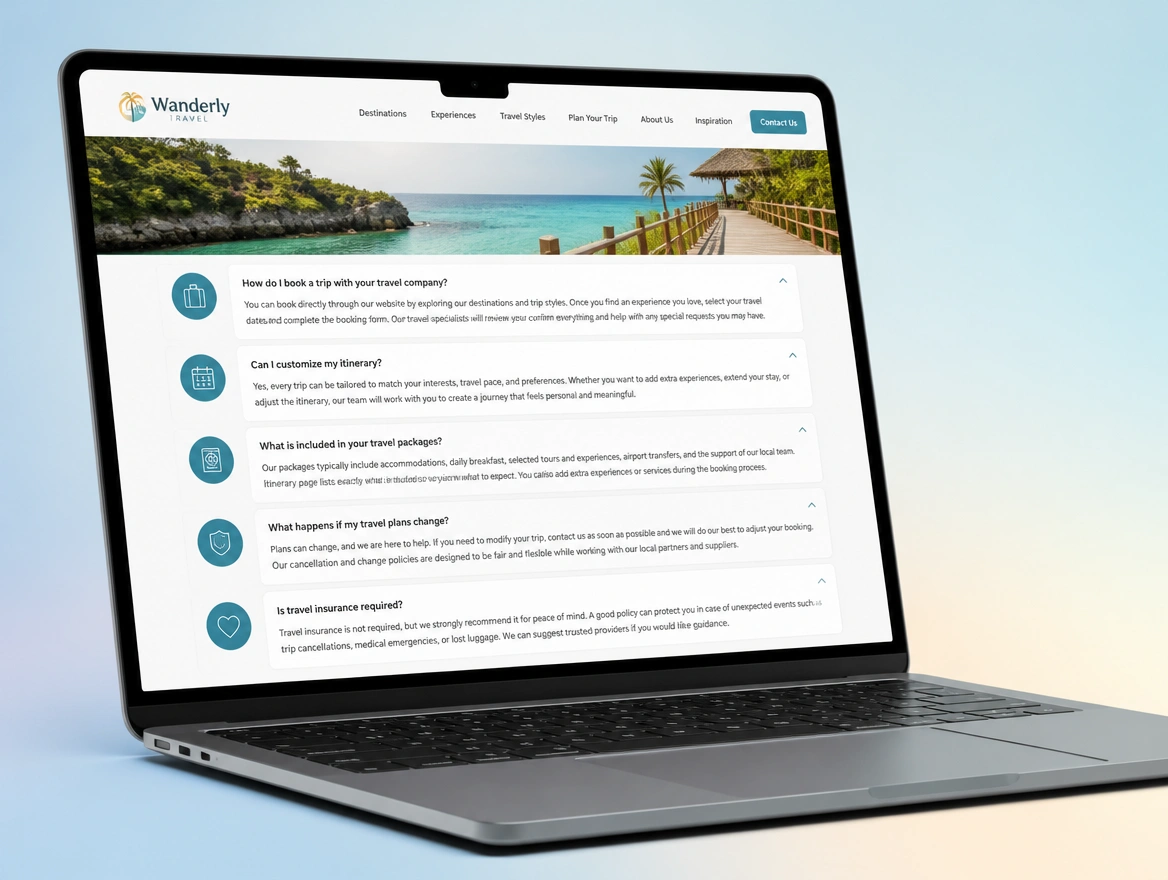 Website mockup showing faq pages
