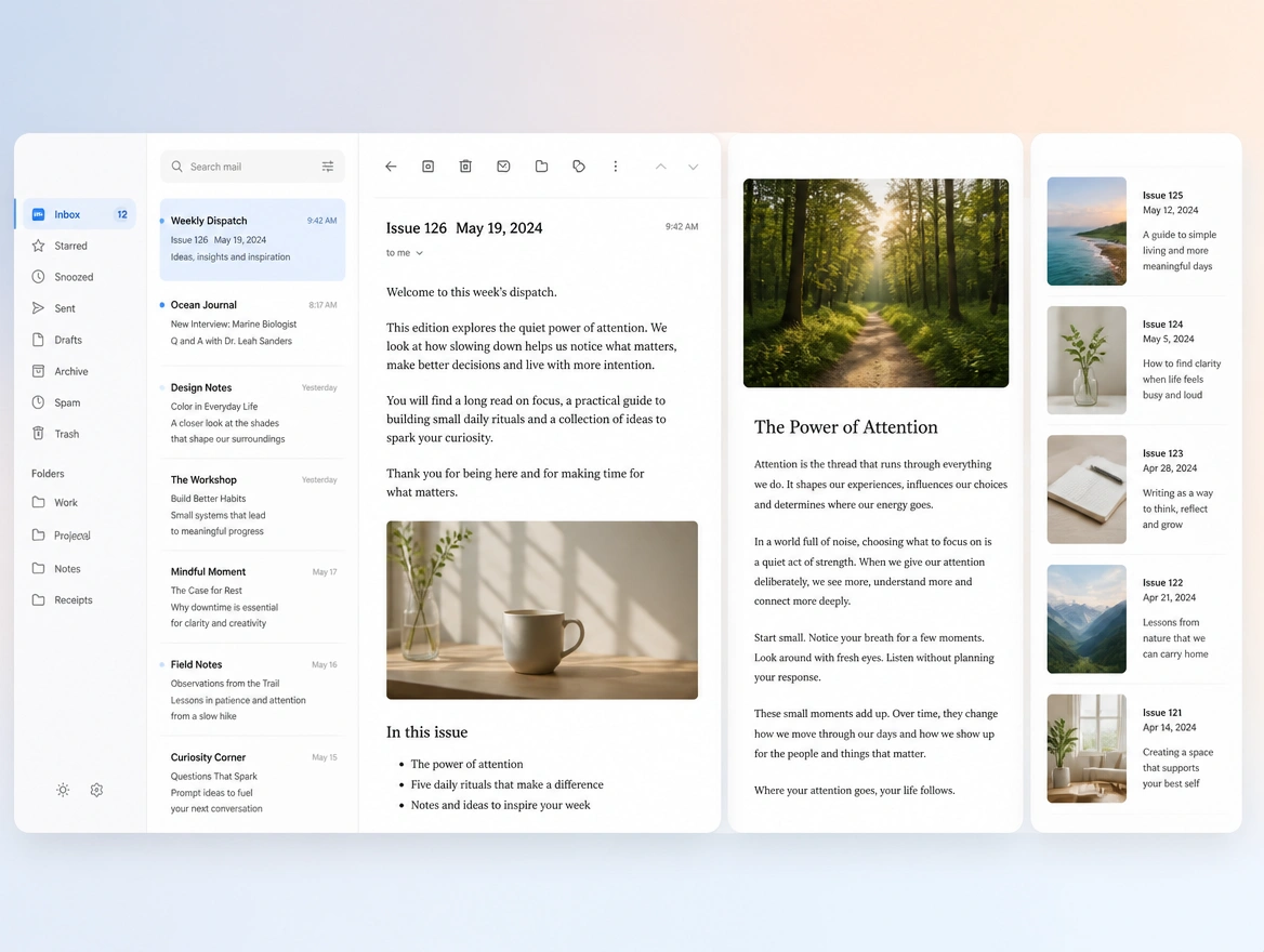 Website mockup showing email newsletters