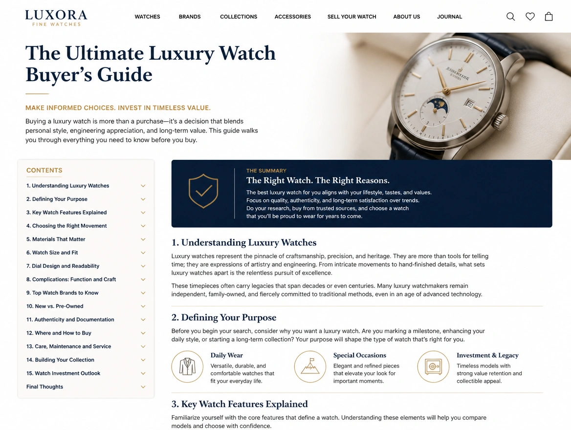 A long buyer guide page with a contents list and clear sections