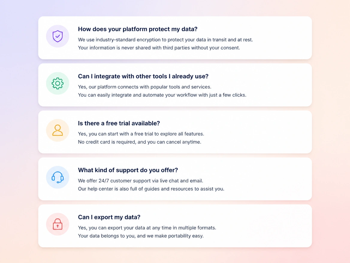 Website mockup showing faq pages